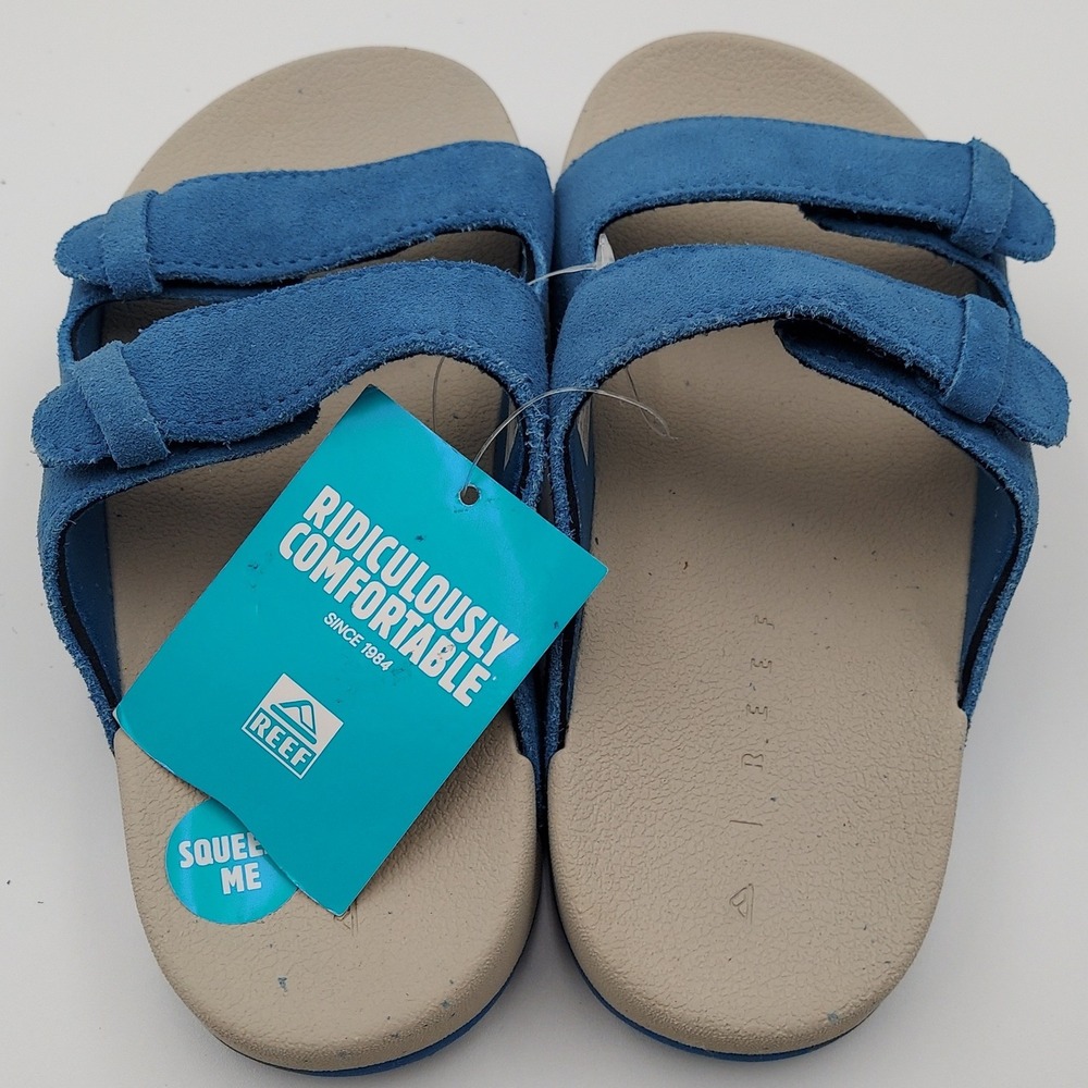 Reef Ojai Sandals Kids Size 1 Dusk Blue Suede Double Strap Slides CJ6651-0010